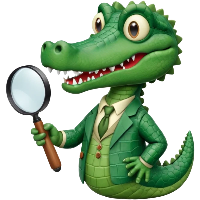 Add a solid white circle background behind a claymation style alligator professor with a magnifying glass, keeping the original style and lighting. emoji