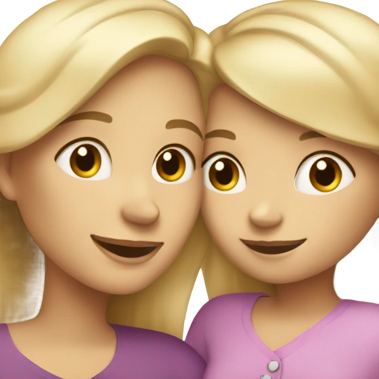 blonde mom and brunette daughter hugging  emoji