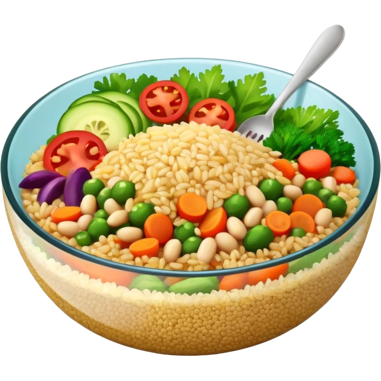 Quinoa Bean glass bowl with rice and vegtables emoji