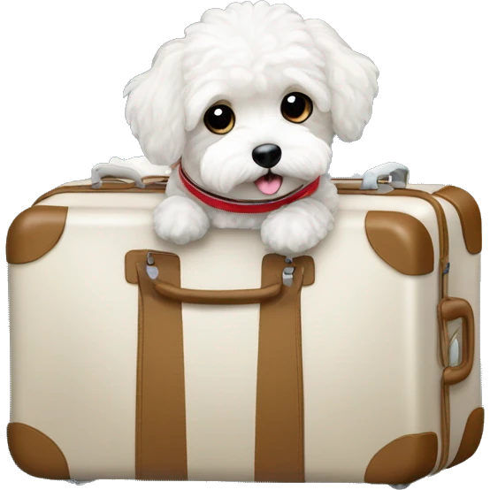 a cute maltipoo going to sea trip with a luggage emoji
