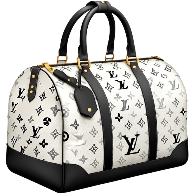 white and black designer duffle bag, lv emoji