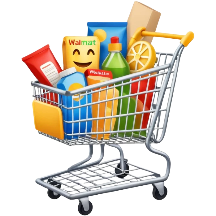 Shopping cart with Walmart items emoji