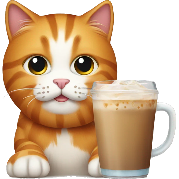 Ginger cat with ice coffee  emoji