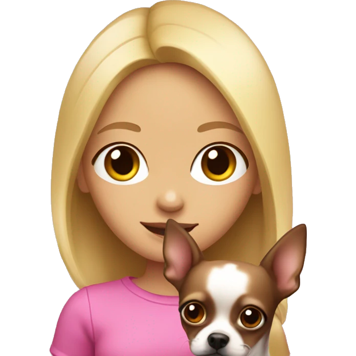 blonde girl with pink& dark brown chihuahua in her arms emoji