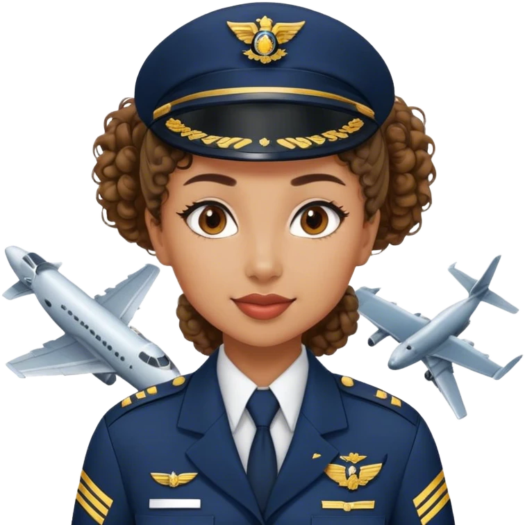 airplane pilot mixed-race woman with curly ponytail emoji