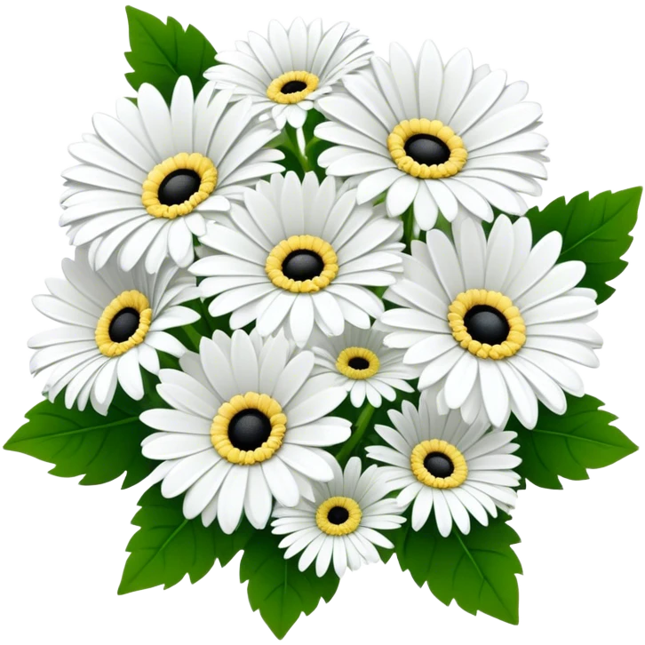 bouquet White Gerbera Daisy, luxuriant, leaf, bud, black pollen emoji