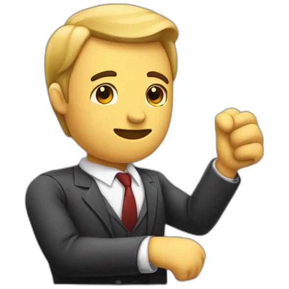 Homem bravo de gravata apontando o dedo emoji