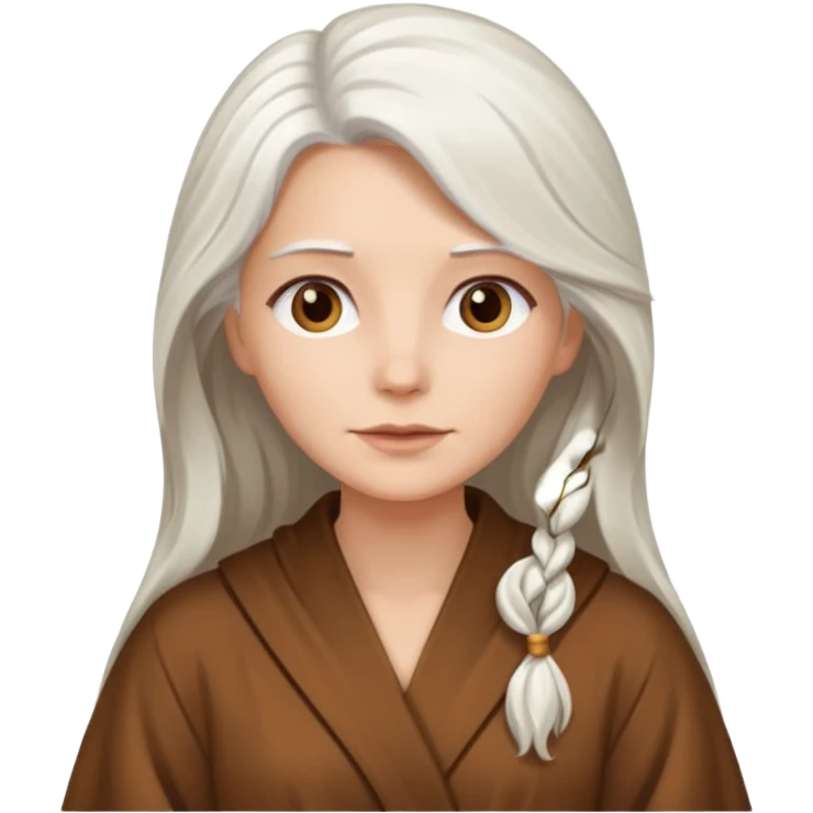 long white haired woman in brown robe emoji