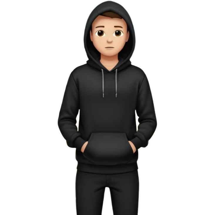 fullbody Mysterious sky man in black hoodie, hands in pockets and black pants emoji
