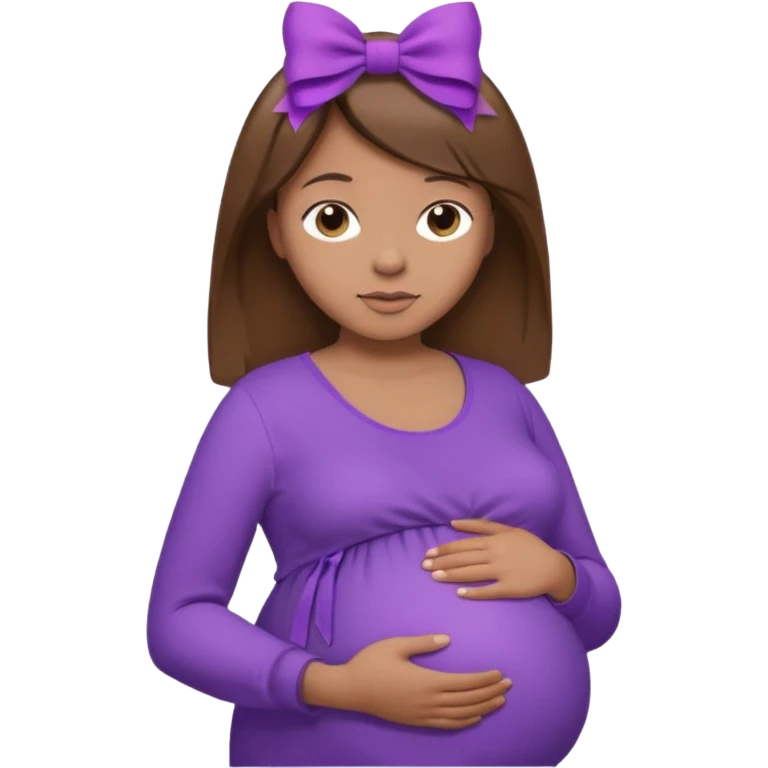 Brown Hair, straight, light brown skin, purple shirt, pregant, head, neck and abdomen only, purble bow in hair emoji