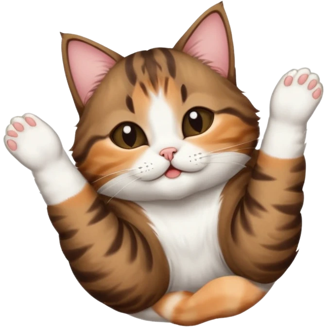 dark brown tabby and white cat in funny positions upside down with eyes closed emoji