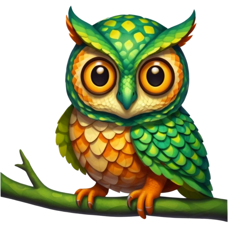 Fusion of owl and chameleon emoji