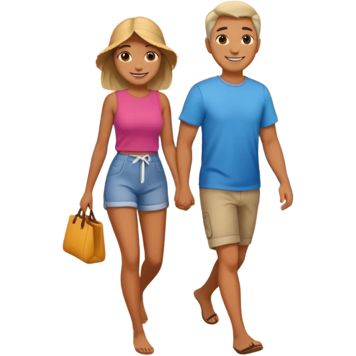 couple walking on the beach sunset in backgrounf emoji