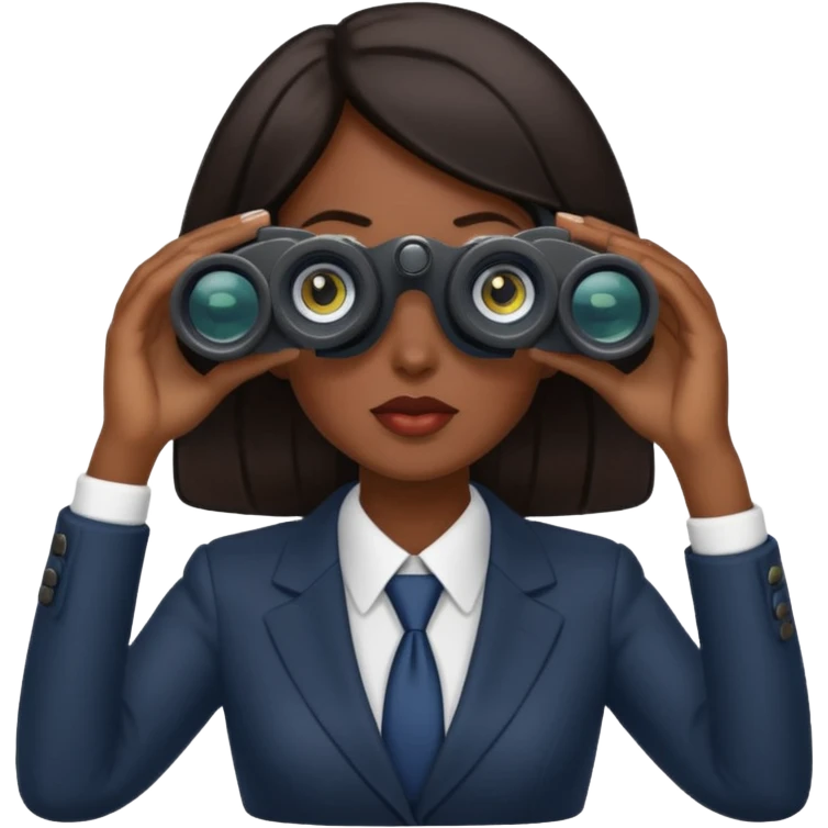 a woman with dark hair in a business attire looking into binoculars emoji