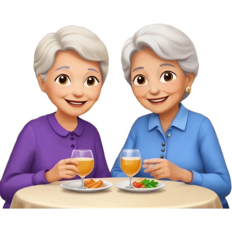 conversación dentro de un restaurant  dos personas y una de las persoans sea una abuela emoji