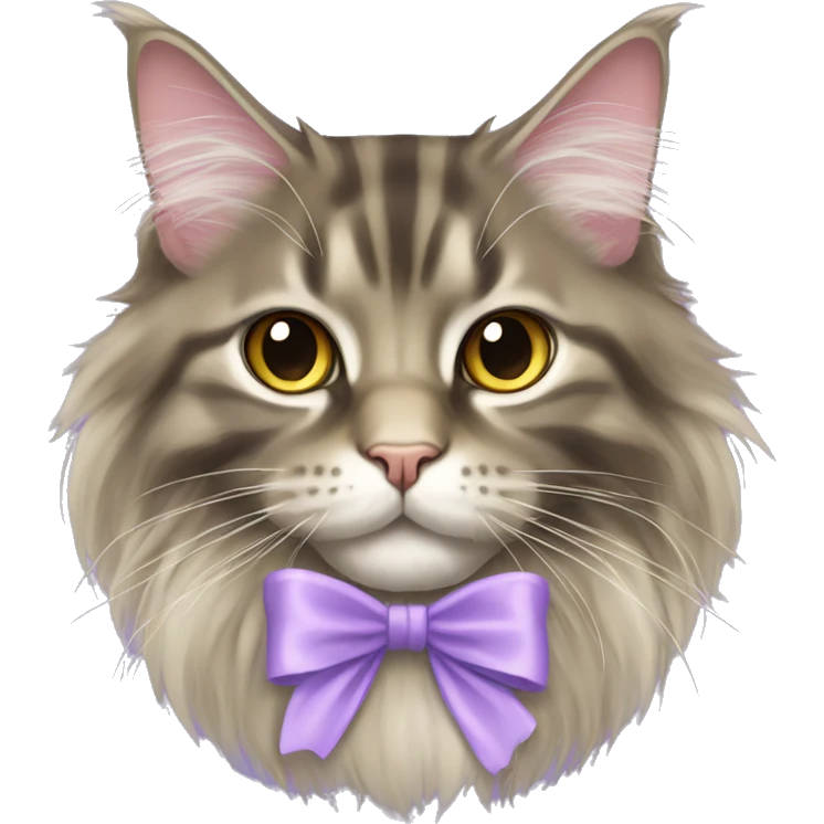 Maine coon cat with light purple bow emoji