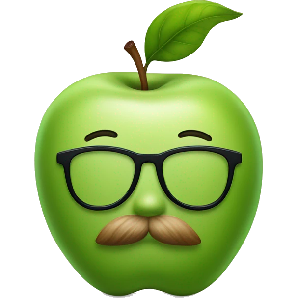 Apple with nerdy glasses, mustache, and big eyebrows  emoji