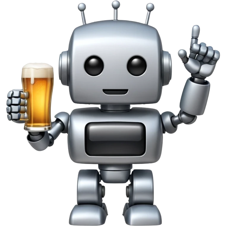 robot graphic designer cheering with a beer emoji