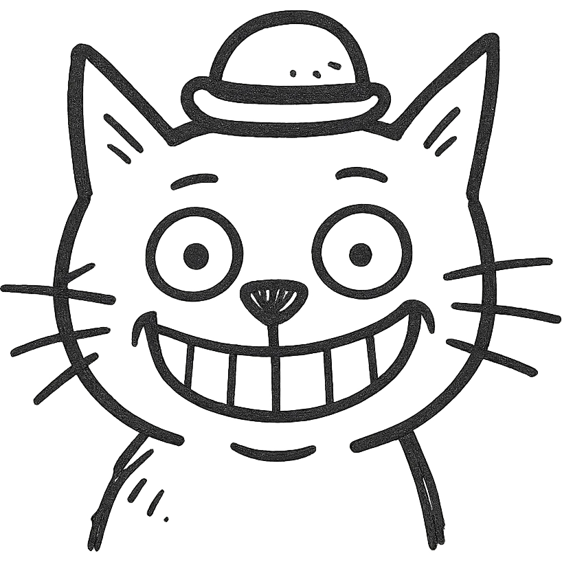 A cat wearing a hat with a very funny face emoji