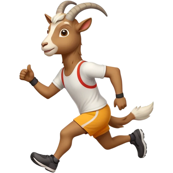 friendly anthropomorphised goat jogging upright in a new outfit, relaxed pose emoji