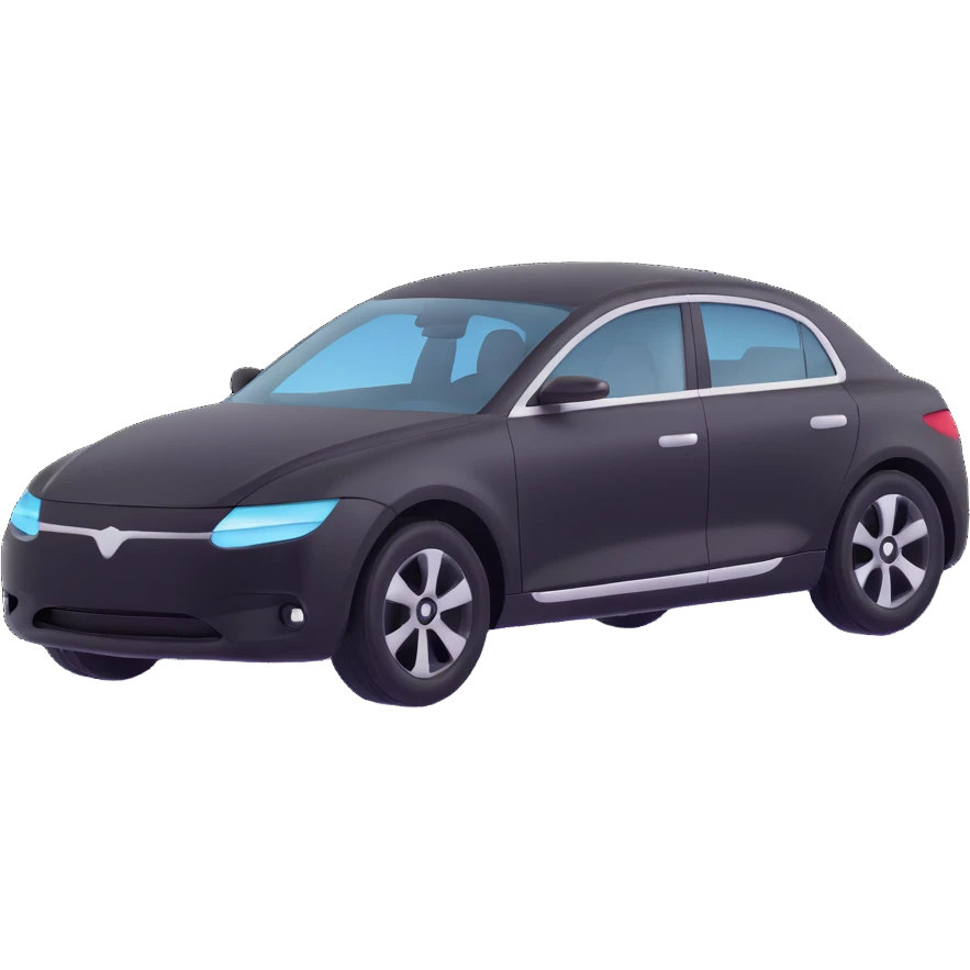 matte black minimalist car icon with a fine silver outline, subtle rod or hook tool touching a visible dent, simple and clean, focus on dent repair emoji
