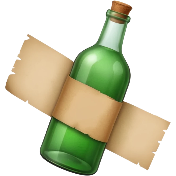 green old  glass bottle with a rolled  paper message inside like in movie  emoji