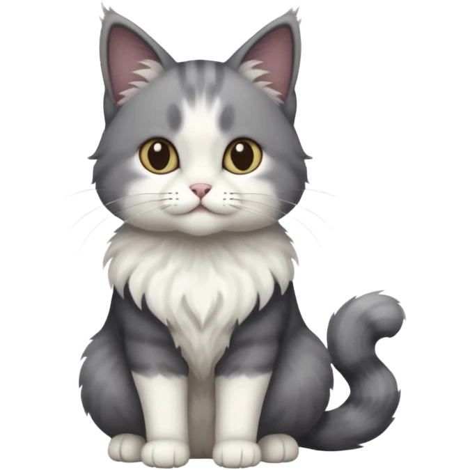 full body half dark grey and half white cat with white front legs emoji
