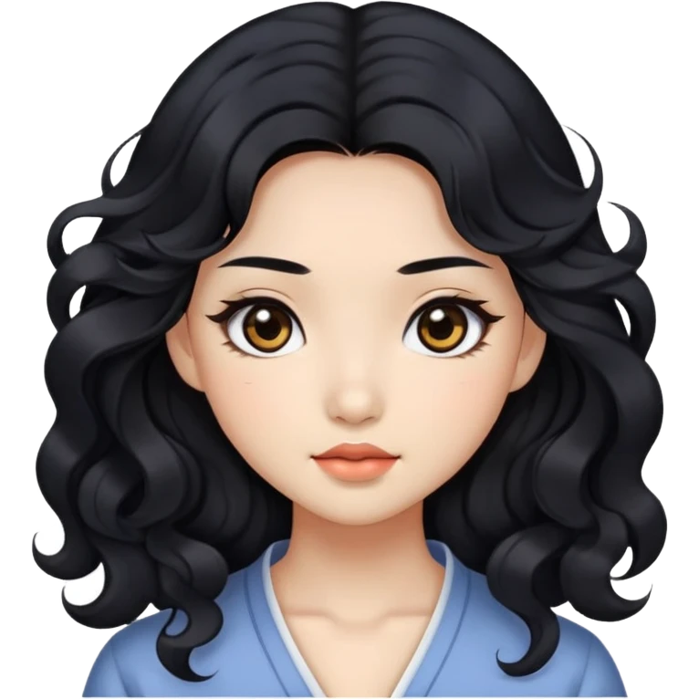 Beautiful girl, Black hair, wavy hair, long hair, Black eyes, Chinese emoji