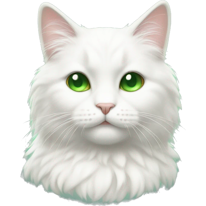 Fluffy white cat with green eyes and small ears  emoji