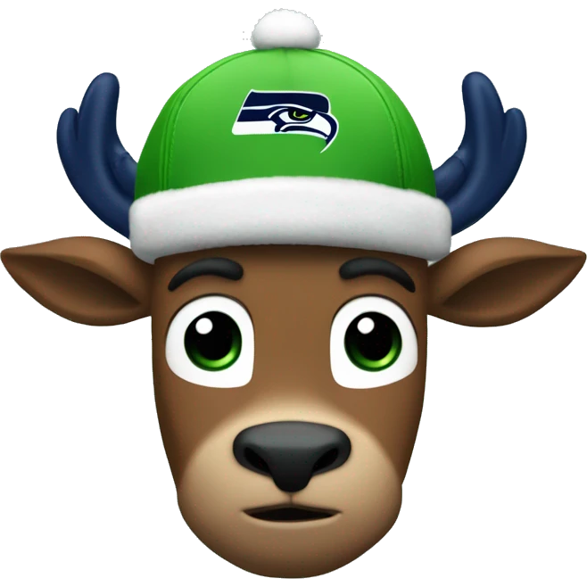 Rudolf wearing a Seattle Seahawks hat emoji