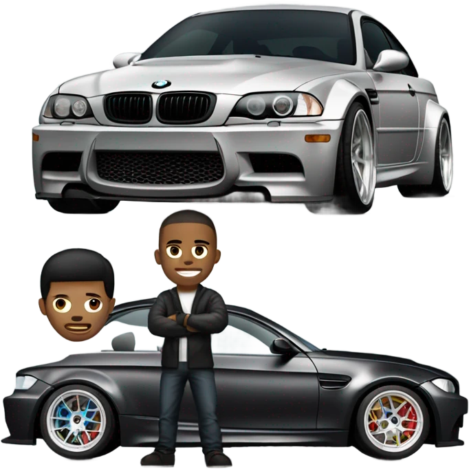 Someone driving a BMW M3 modded out emoji