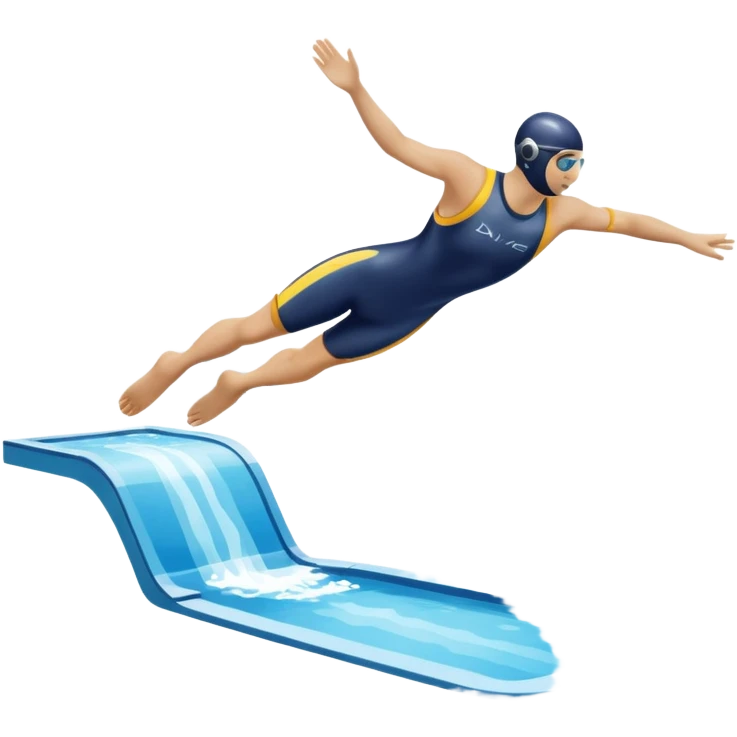 An icon showing a diver captured mid-air in a graceful pose above a pool, with a diving board behind and water below. Splash trails and motion lines emphasize precision and elegance. Transparent background highlights the beauty and focus of competitive diving. emoji