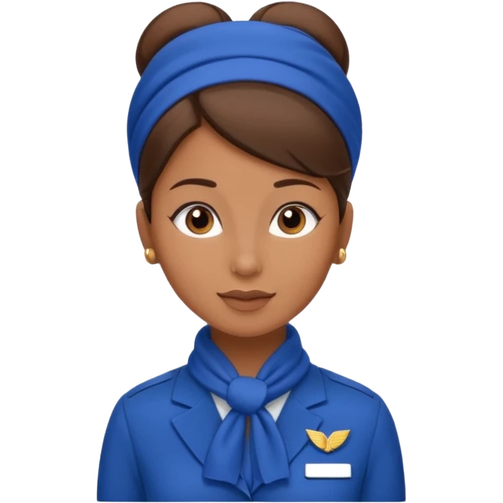 Brown tan skin flight attendant, brown hair in a bun, blue uniform, blue scarf emoji