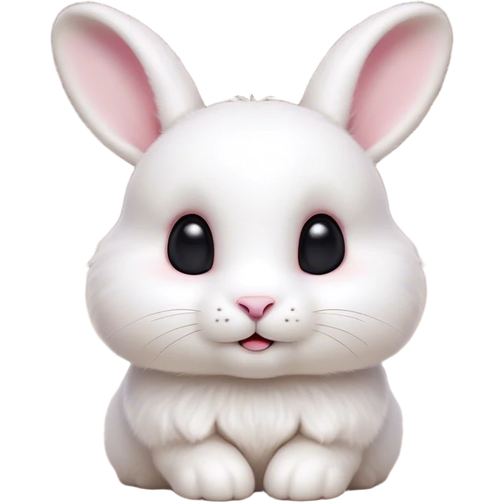 Cinematic Cute White Rabbit Portrait Emoji, Head tilted playfully and inquisitively, featuring a luxurious, silky white fur with soft, twitching ears, round, sparkling dark eyes filled with curiosity, Simplified yet irresistibly adorable features, highly detailed, glowing with a warm, friendly glow, high shine, affectionate and lively, stylized with a touch of whimsy, bright and endearing, soft glowing outline, capturing the essence of a mischievous yet loving bunny, so playful it feels like it could hop out of the screen and into your arms! emoji