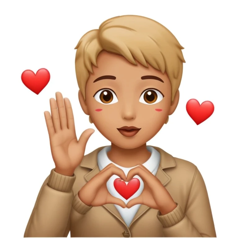 Parmaklarla kalp yaparken ortadan öpücük atmak emoji