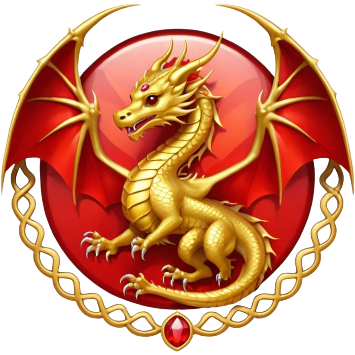 Golden Dragon with wings crest/brosch in a circle with red gems emoji
