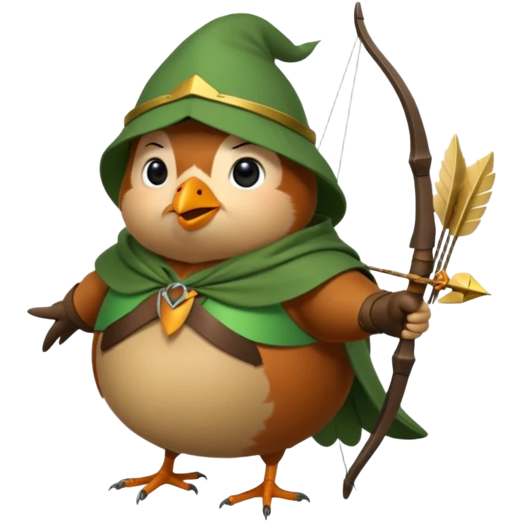 a cute and simple cartoon of a fat robin bird that is dressed like robin hood emoji