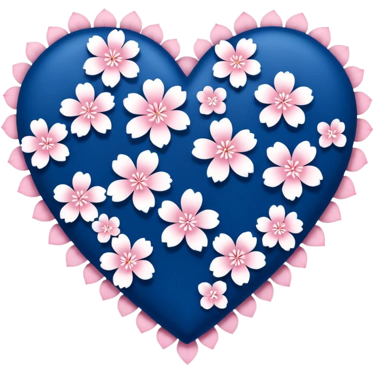 goth  blue sakura heart, heart made of white sakura petals with pink accents, remove background emoji