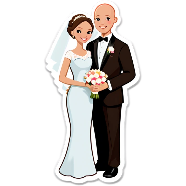 Brown wife bald husband wedding emoji
