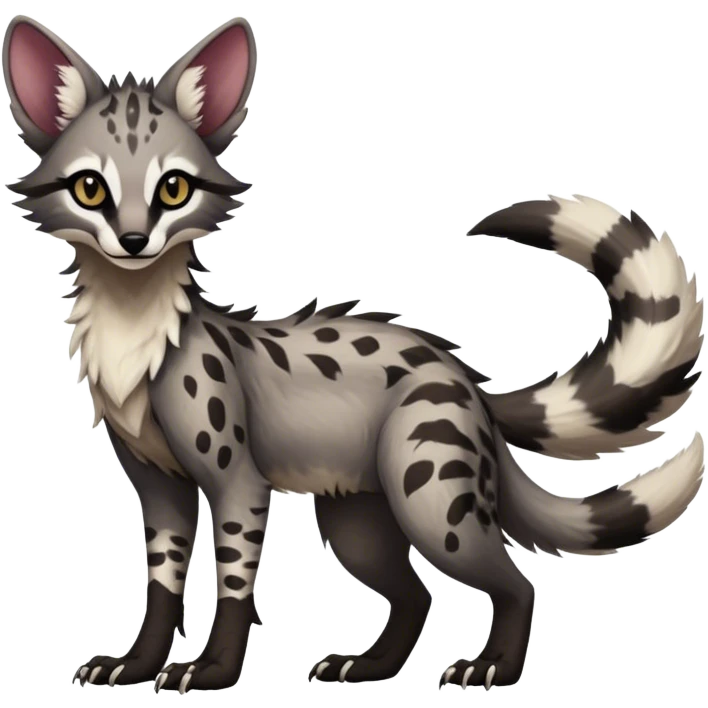 Cute Realistic Feral Rare Fantasy dark Vernid-Sergal-Genet-Trico-species by LiLaiRa, random markings, tufted tail, tufted ears, full body emoji