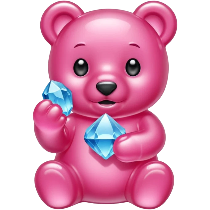Pink Gummybear with crystal type structure for skin holding a crystal emoji