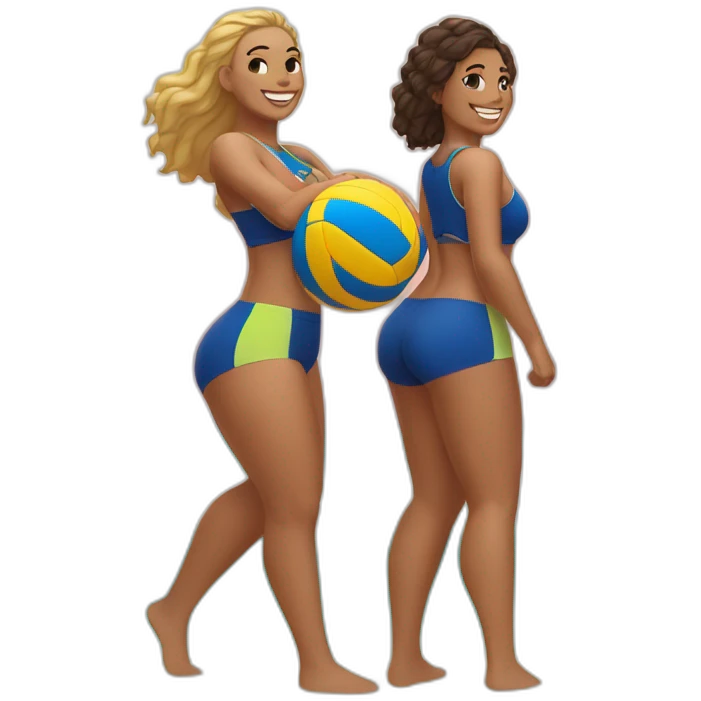 Slim-thicc caucasian twins playing volleyball on the beach emoji