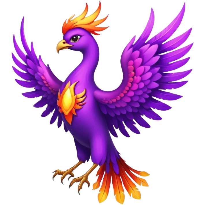 Magical purple phoenix bird with fire wings emoji