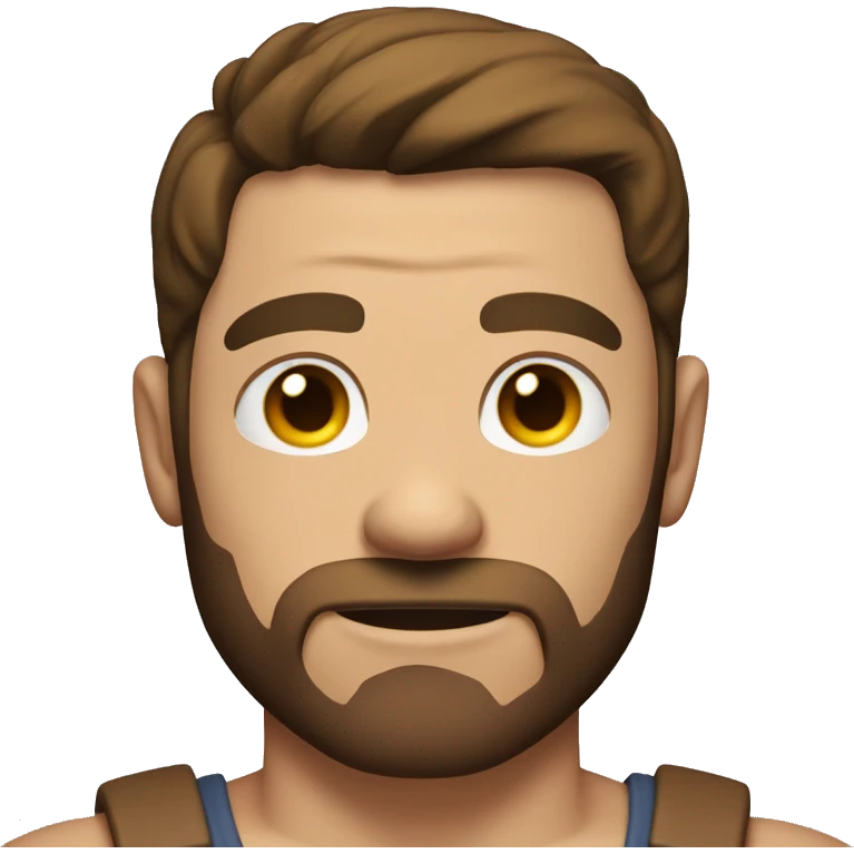 muscular man with no facial hair, large arms, brown hair long and the front and parted in the middle emoji