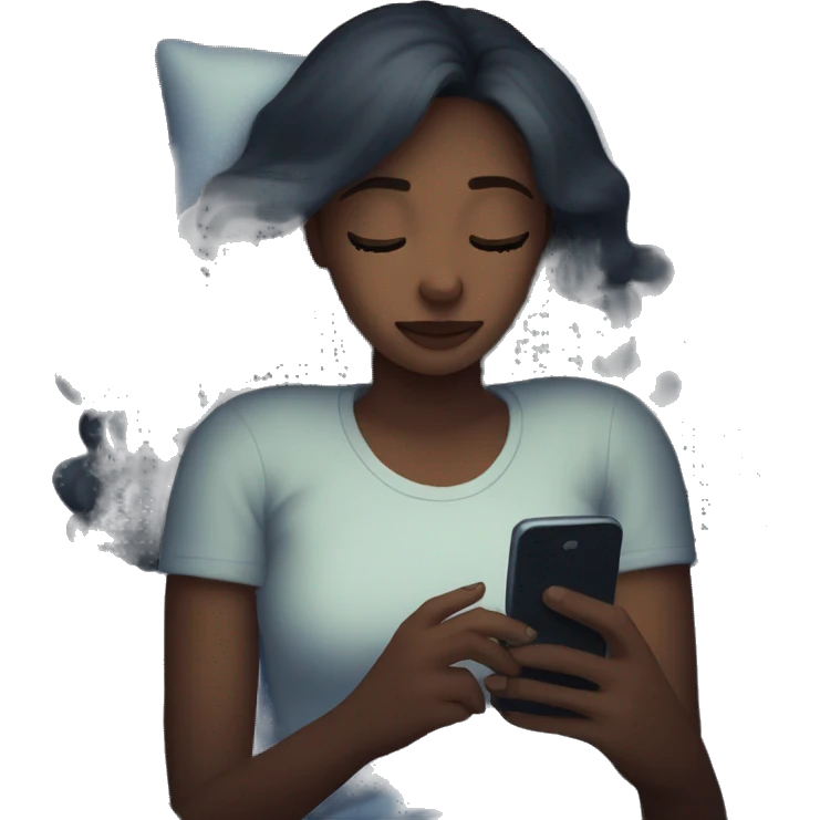 Girl on her phones in bed at night emoji