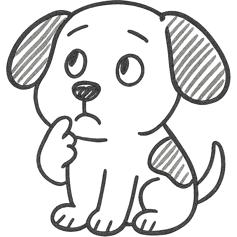 cute brown and white dog with a thinking face emoji