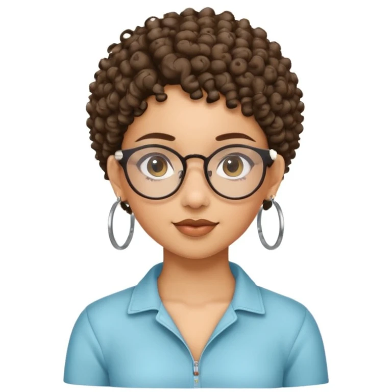 a lightskin mixed girl with hoop earrings and curly hair with glasses and an arabic girl with pixiee cut emoji