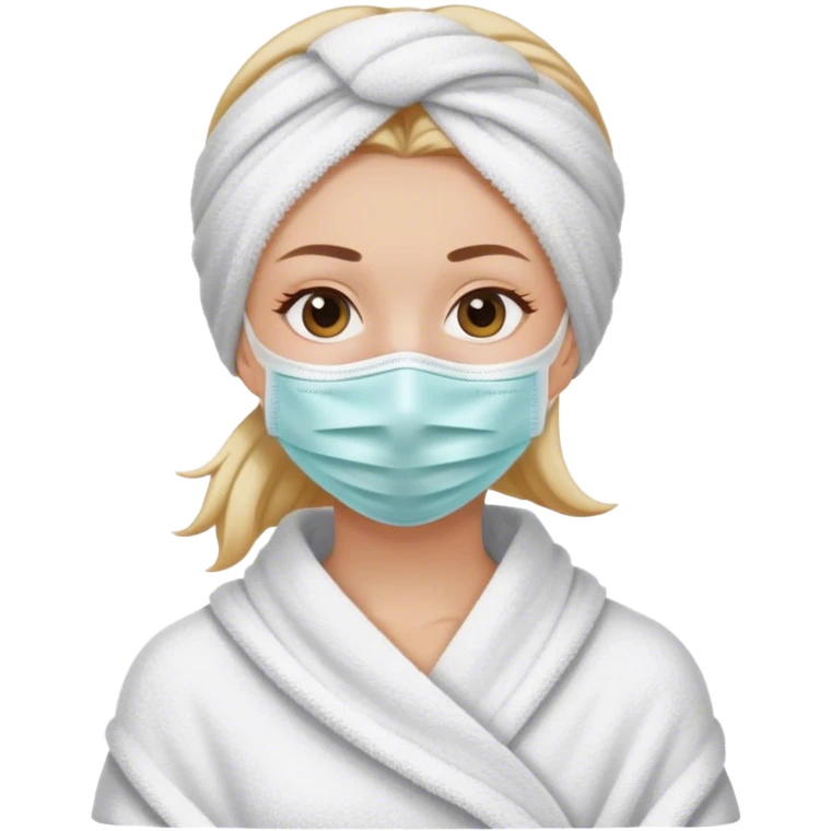 Chica Blanca con el pelo recogido con una toalla y una mascarilla  emoji