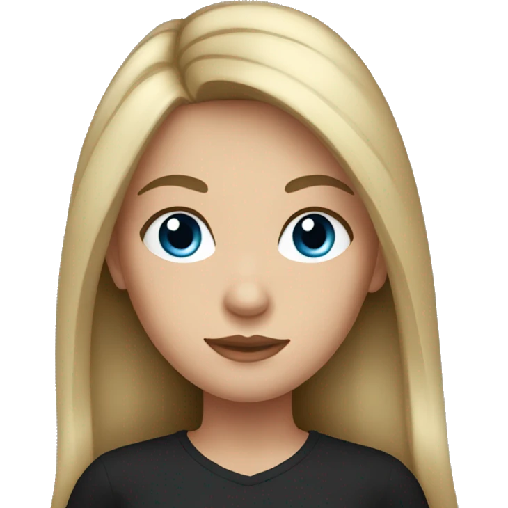 Girl with dark long hair, blue eyes, black top emoji