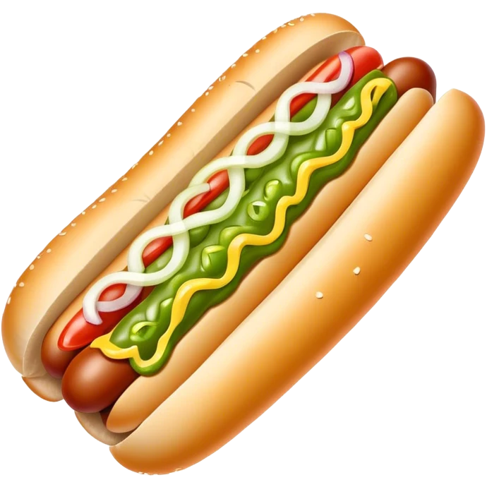 Chicago hotdog with yellow mustard, relish, diced onions emoji
